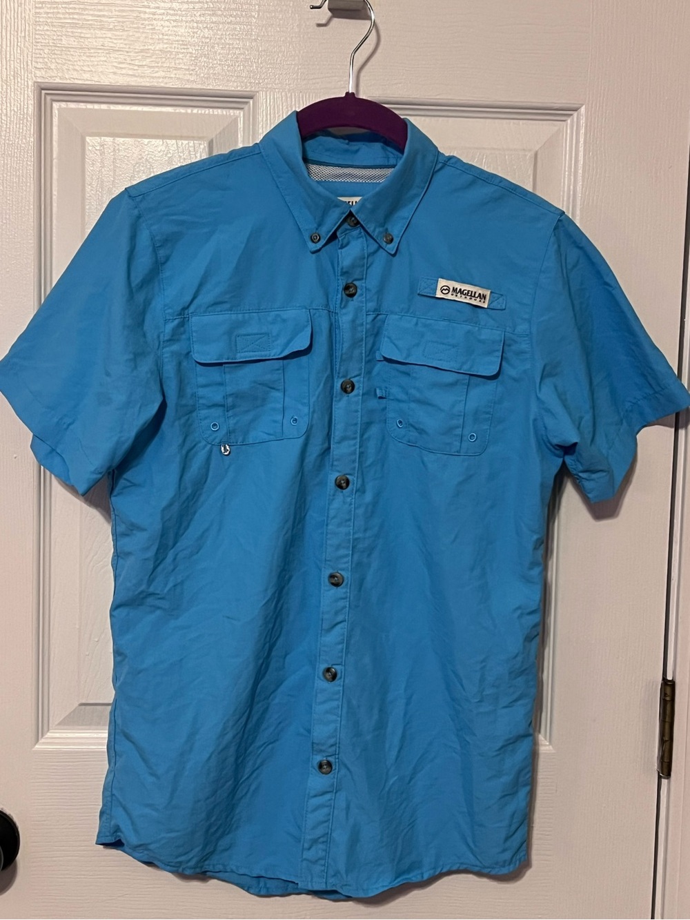 Magellan Outdoors Fish Gear Button Front Fishing Shirt Blue Youth Large 14-16